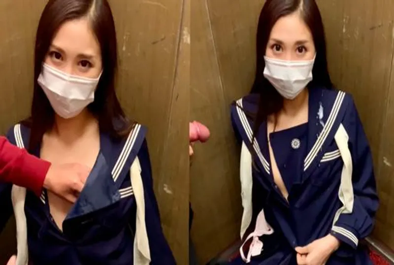 【part 1】Play with 童貞♡服射inMovie theater elevator ♡大爆射♡SEX&amp;amp;deep Throat【21min】